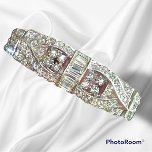 Vintage Ledo Art Deco Crystal Bracelet Round & Baguette Stones with Safe…